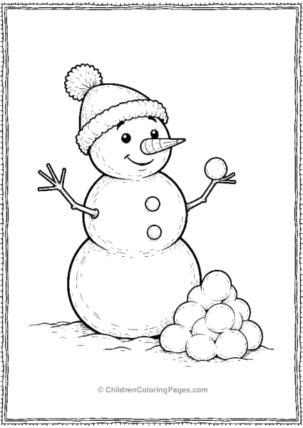 A Snowman Holding A Tiny Snowball Standing Beside A Tree Free PDF Printable