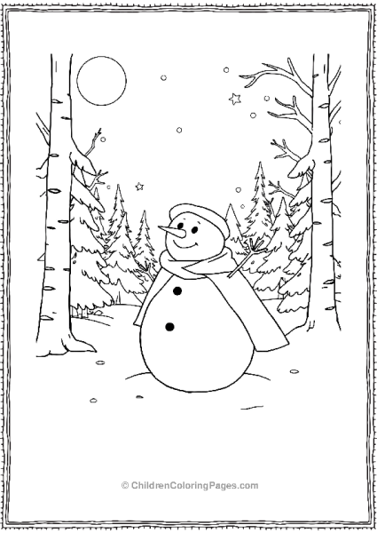 A Snowman In A Moonlit Forest Wearing A Cloak Free PDF Printable