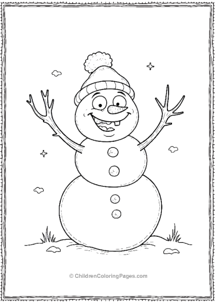 A Snowman Making A Funny Face With His Twig Arms Free PDF Printable