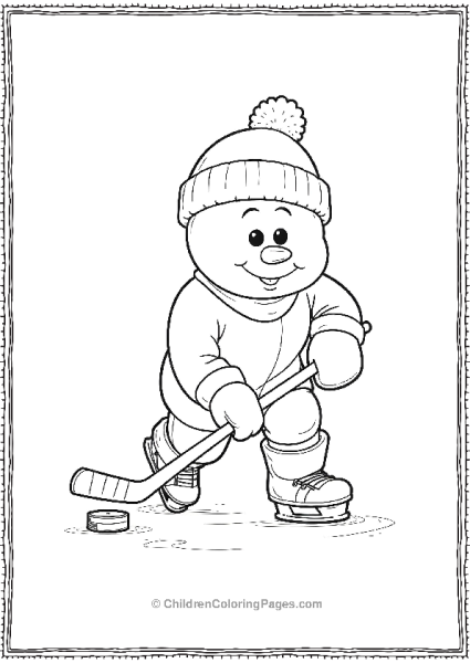 A Snowman Playing Hockey Holding A Hockey Stick Free PDF Printable