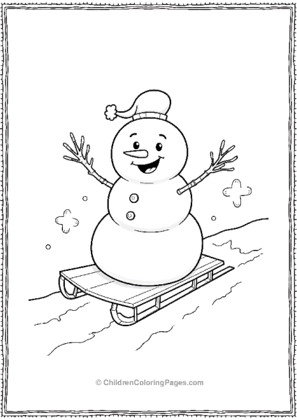 A Snowman Riding A Sled With A Big Smile Free PDF Printable