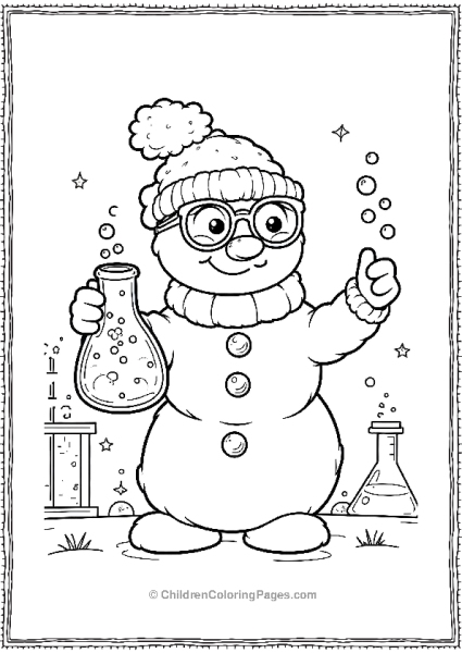 A Snowman Scientist Wearing Round Glasses Holding A Flask Free PDF Printable