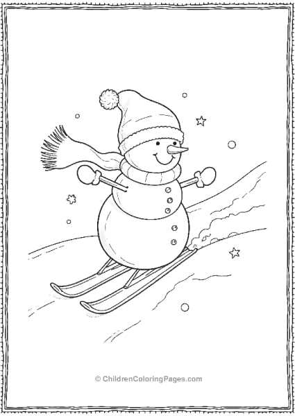 A Snowman Skiing Down A Gentle Hill With A Scarf Free PDF Printable