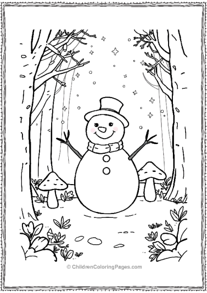 A Snowman Standing In A Magical Forest Free PDF Printable