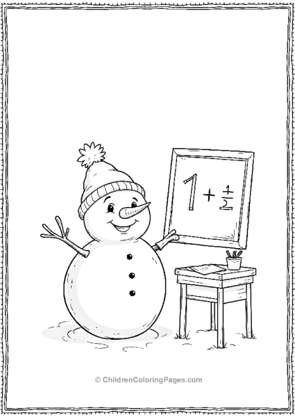 A Snowman Teacher Holding A Chalkboard With A Simple Design Free PDF Printable