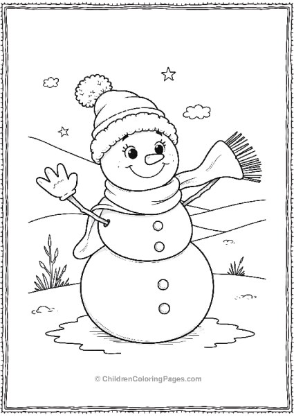 A Snowman Wearing A Long Scarf Blowing In The Wind Free PDF Printable