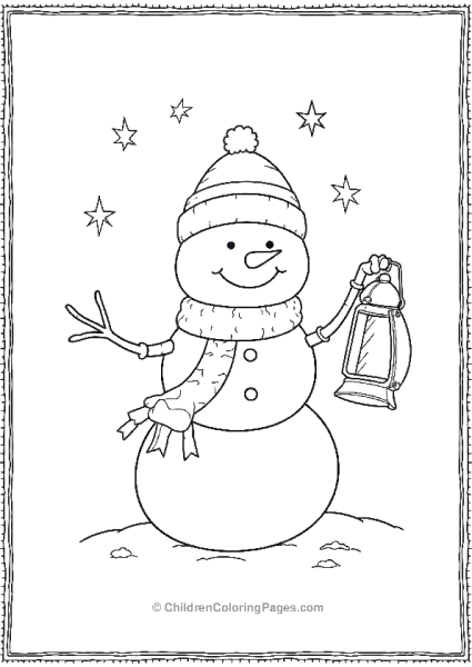 A Snowman With A Friendly Smile Holding A Lantern Free PDF Printable