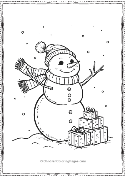 A Snowman With A Stack Of Small Presents Free PDF Printable