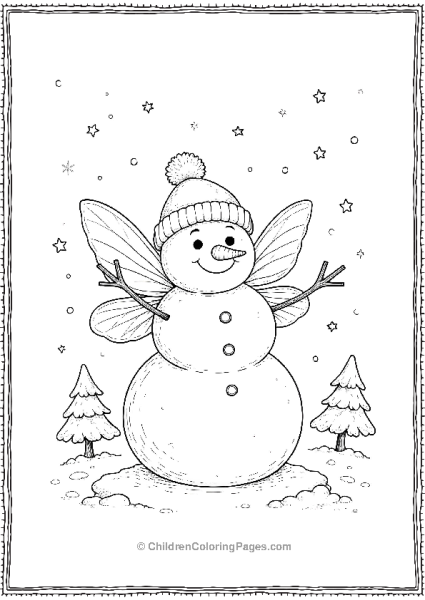 A Snowman With Tiny Fairy Wings Surrounded By Fire Free PDF Printable