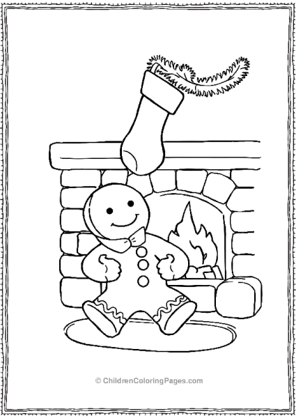 AGingerbread Man Sitting Near A Fireplace Free PDF Printable