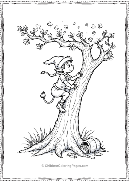 An Adventurous Forest Elf Climbing A Twisted Magic Tree Free PDF Printable