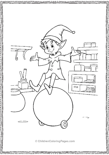 An Elf Balancing On A Rolling Toy Ball Free PDF Printable