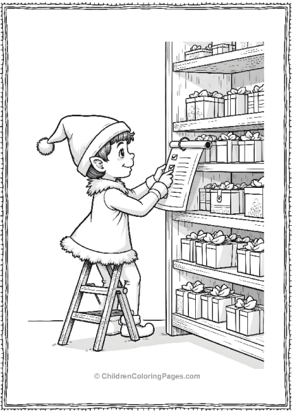 An Elf Checking A Long List Of Toys Free PDF Printable