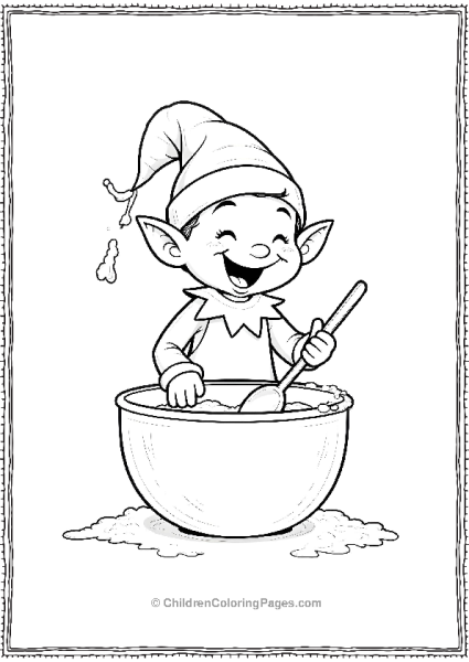 An Elf Covered In Flour Laughing While Stirring A Bowl Free PDF Printable