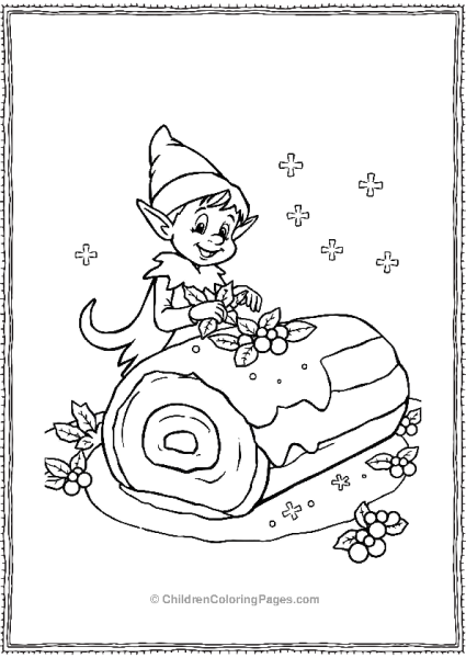 An Elf Decorating A Giant Yule Log Cake Advertisement Free PDF Printable