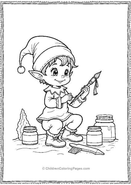 An Elf Decorating A Wooden Ornament Free PDF Printable