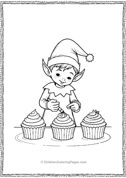 An Elf Decorating Holiday Cupcakes Adding A Candy Cane Free PDF Printable