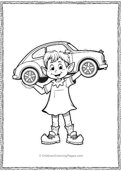 An Elf Holding A Shiny Completed Toy Car Beaming Free PDF Printable