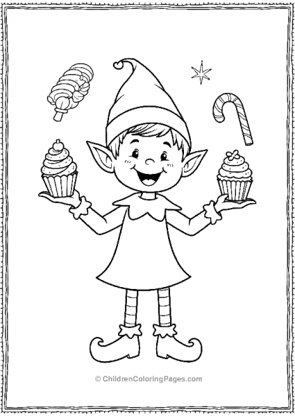 An Elf Juggling Holiday Treats Like Candy Canes Free PDF Printable