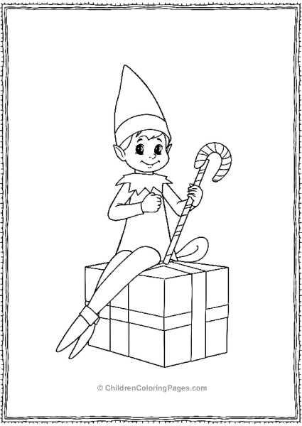 An Elf On The Shelf Holding A Small Candy Cane Sitting Free PDF Printable