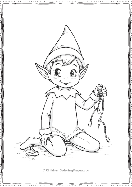 An Elf On The Shelf Holding A String Of Christmas Lights Free PDF Printable