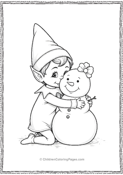 An Elf On The Shelf Hugging A Small Snowman Free PDF Printable