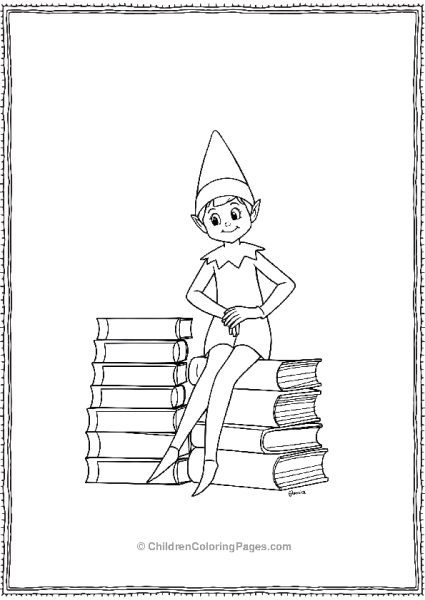 An Elf On The Shelf Leaning Against A Stack Of Books Free PDF Printable