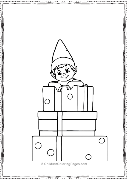 An Elf On The Shelf Peeking From A Stack Of Wrapping Paper Free PDF Printable