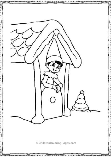 An Elf On The Shelf Peeking Out Of A Gingerbread House Free PDF Printable