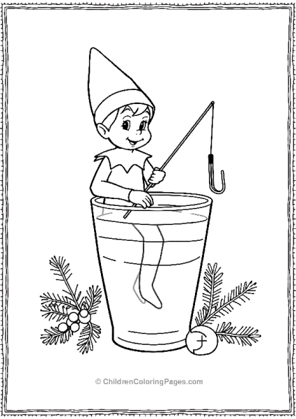 An Elf On The Shelf Pretending To Fish In A Cup Free PDF Printable