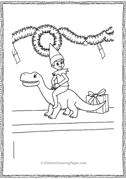 An Elf On The Shelf Riding A Toy Dinosaur Free PDF Printable