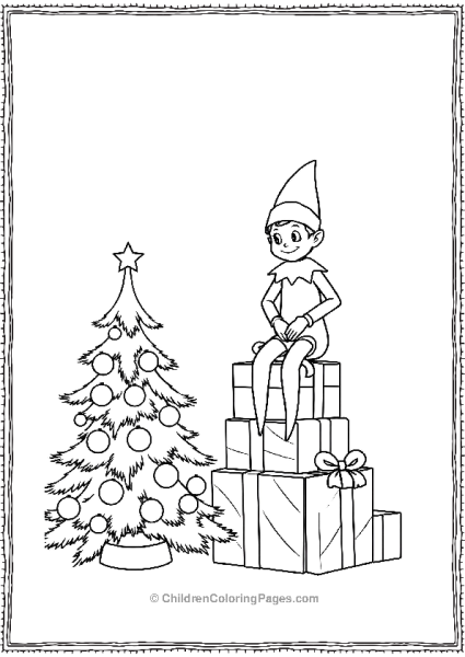 An Elf On The Shelf Standing On A Gift Pile Free PDF Printable