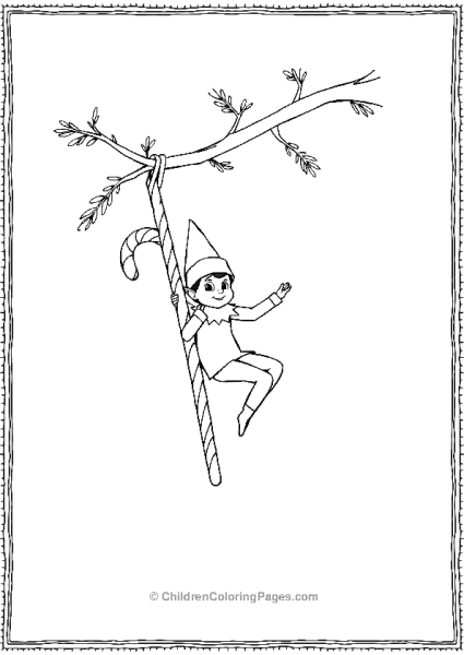 An Elf On The Shelf Swinging On A Candy Cane Free PDF Printable