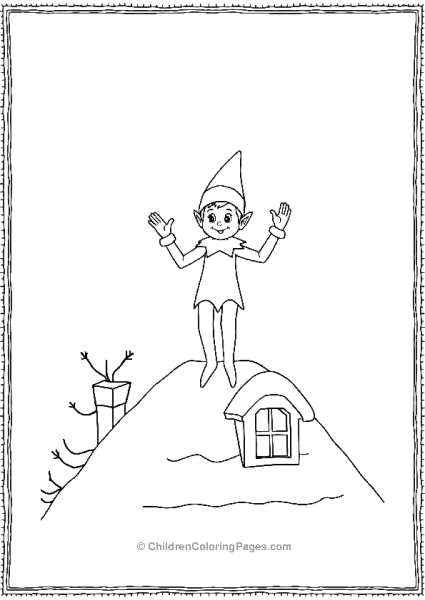 An Elf On The Shelf Waving While Standing On A Roof Free PDF Printable