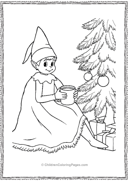 An Elf On The Shelf Wrapped In A Cozy Blanket Sipping Free PDF Printable