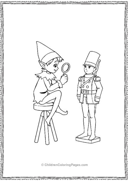 An Elf Perched On A Stool Using A Magnifying Glass Free PDF Printable