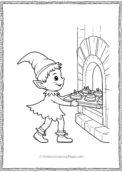 An Elf Pulling A Tray Of Muffins Out Of The Oven Free PDF Printable