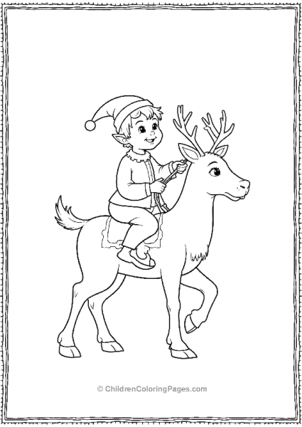 An Elf Riding On The Back Of A Reindeer In The Park Free PDF Printable