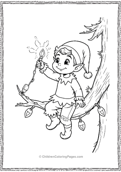 An Elf Sitting On A Christmas Tree Branch Free PDF Printable