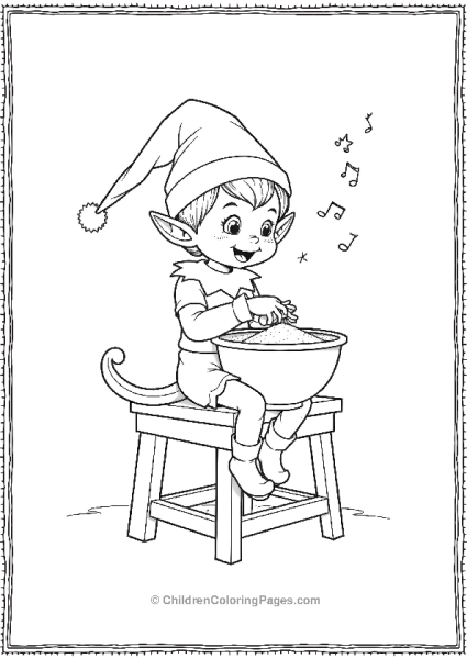 An Elf Sitting On A Kitchen Stool Pouring Sugar In A Cup Free PDF Printable