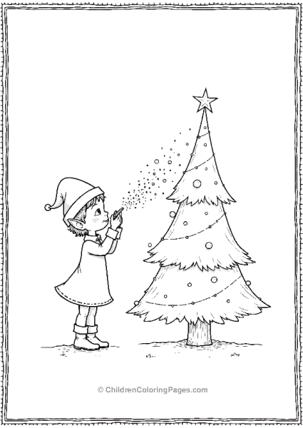 An Elf Standing At The Base Of The Christmas Tree Free PDF Printable