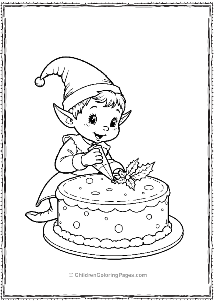 An Elf Using A Piping Bag To Decorate A Holi Cake Free PDF Printable