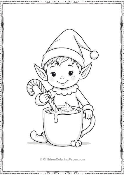 An Elf Using A Tiny Candy Cane As A Stirrer Free PDF Printable