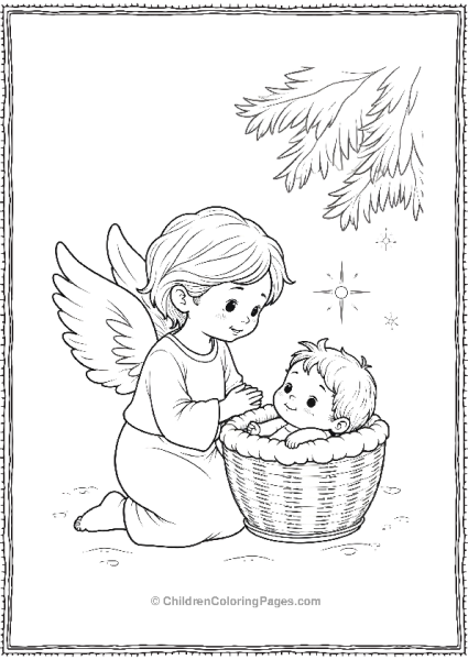 Angels On Christmas Baby In Basket Free PDF Printable