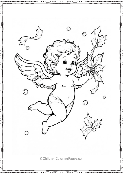 Angels On Christmas Cherub With Holly Free PDF Printable