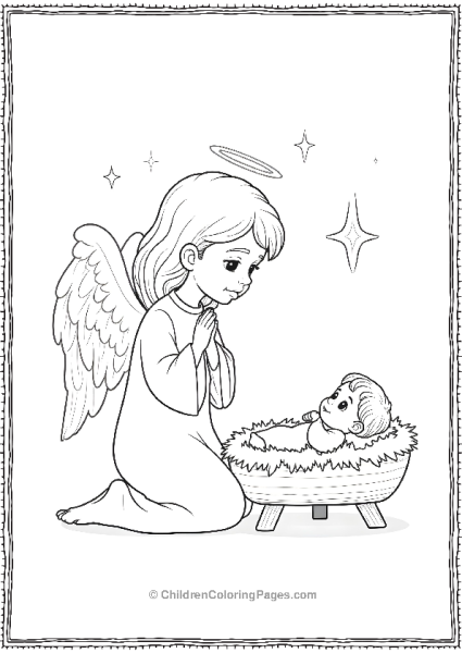 Angels On Christmas Kneeling By Manger Free PDF Printable