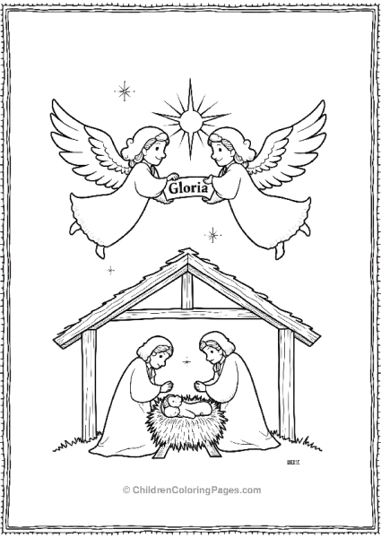 Angels On Christmas Nativity Scene With Gloria Free PDF Printable