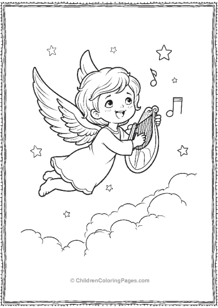 Angels On Christmas Playing Harp In Heaven Free PDF Printable