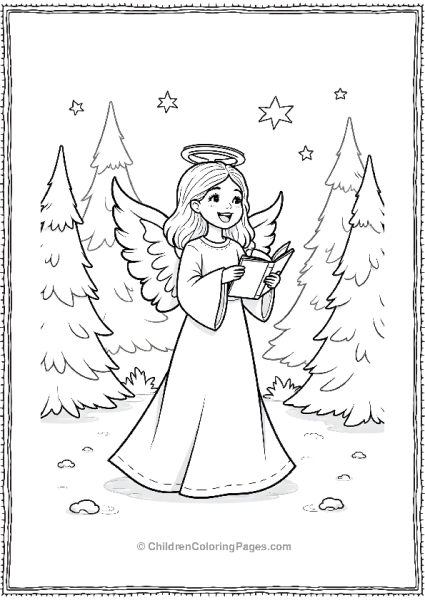 Angels On Christmas Singing In A Snowy Forest Free PDF Printable