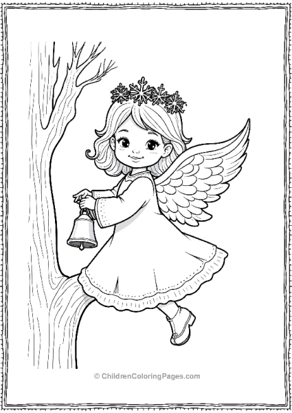 Angels On Christmas Tree With Bell Free PDF Printable